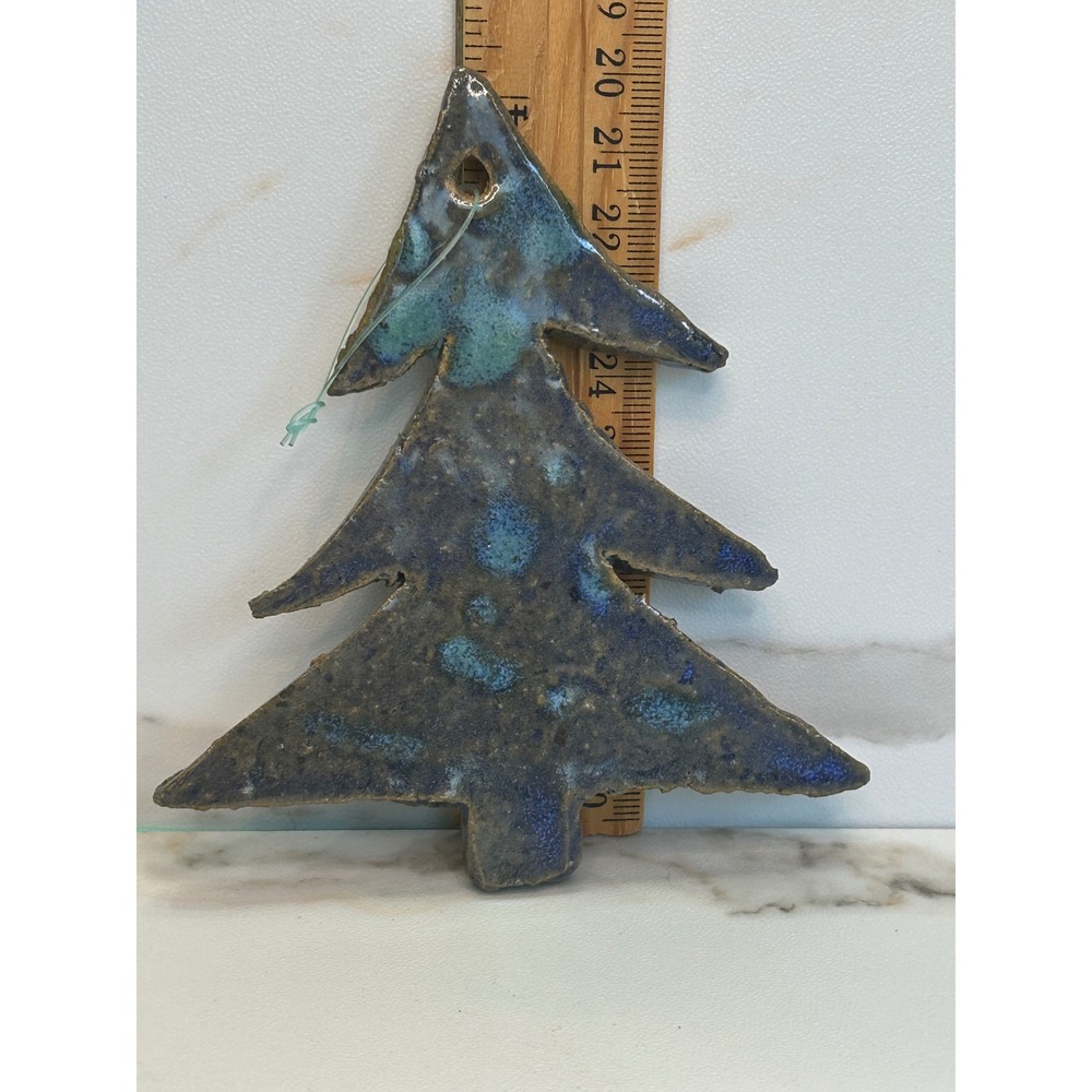 Artisan Studio Pottery Christmas Tree Ornament Blue Teal Speckled Glaze Ceramic
